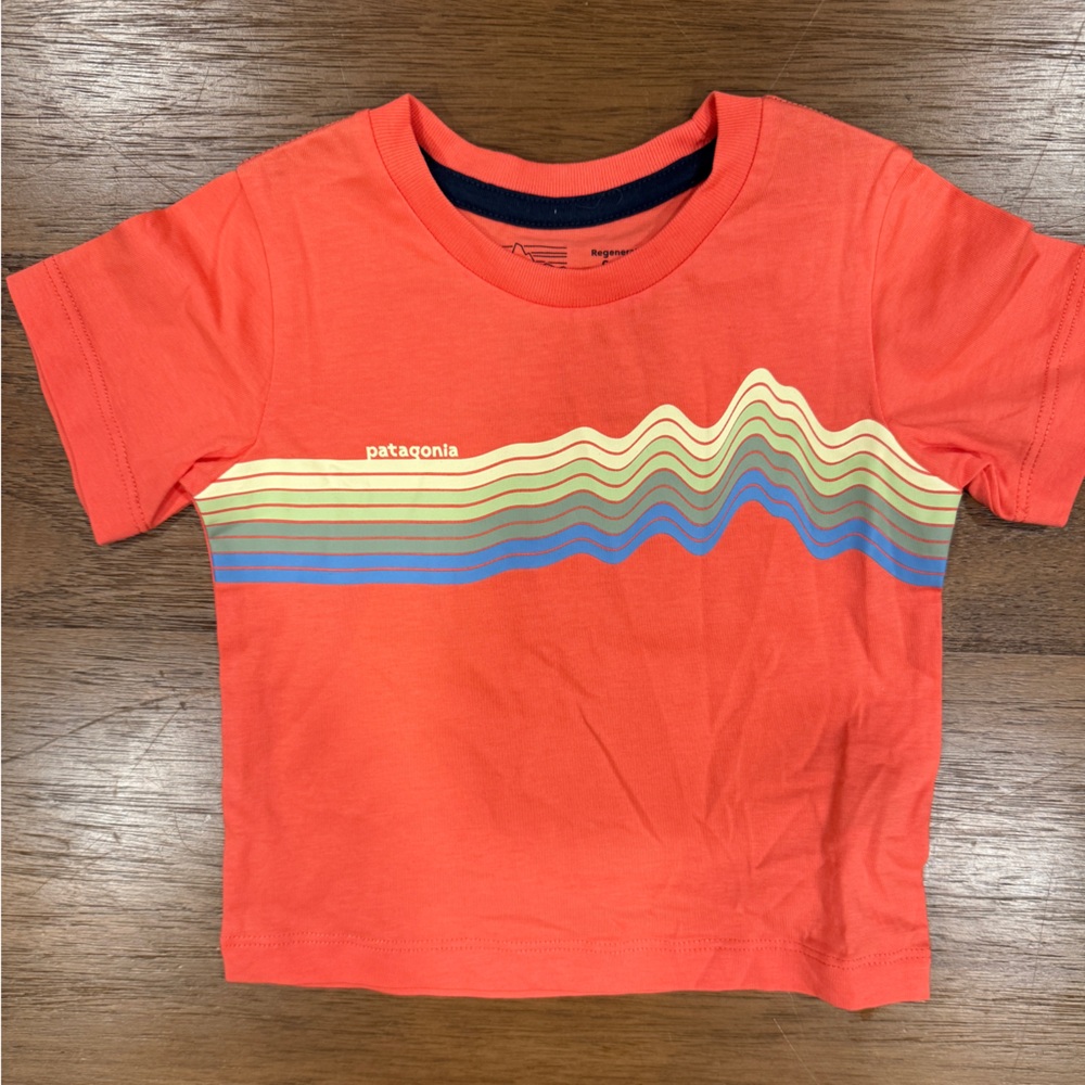 Patagonia Kids' Sunset Wave Tee - Coral and Blue